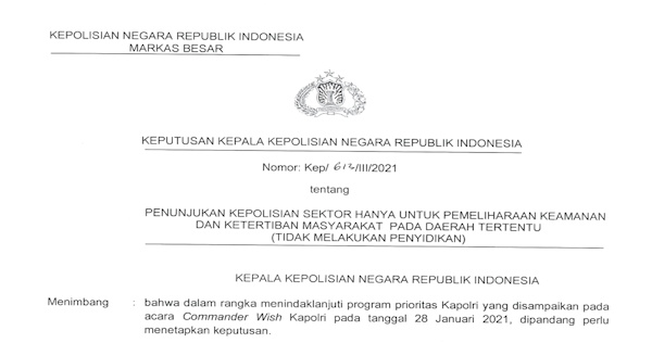 Read more about the article Kapolri Tetapkan 1.062 Polsek Tidak Lakukan Proses Penyidikan
